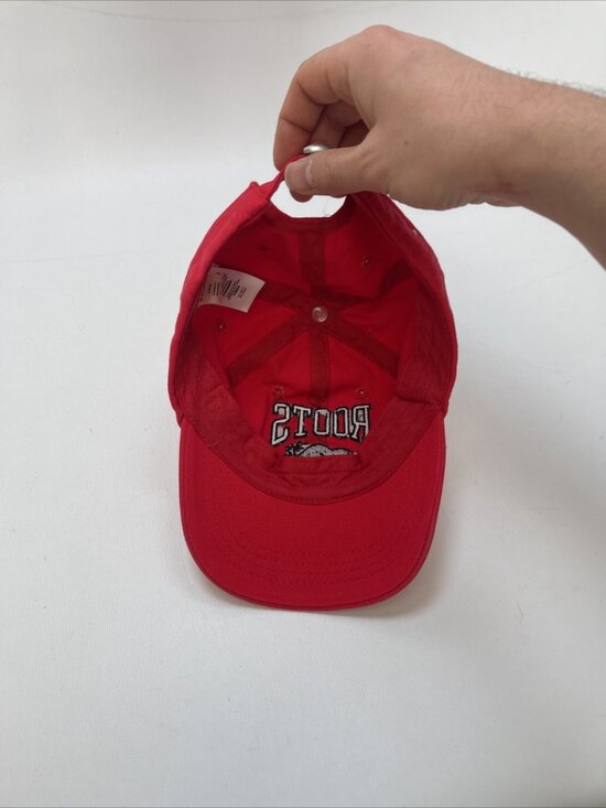 Y2K Roots Canada Beaver Logo Cap Hat Youth Red Adjustable Dad Spell out Logo - Picture 7 of 8